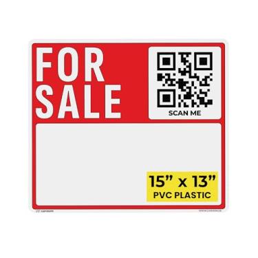 Imagem de Placa de 38 x 33 cm para venda (plástico, 1 pacote) - À prova de intempéries e resistente Também é ótimo para imóveis, negócios e todos os veículos. Anuncie seus itens online I app incluído