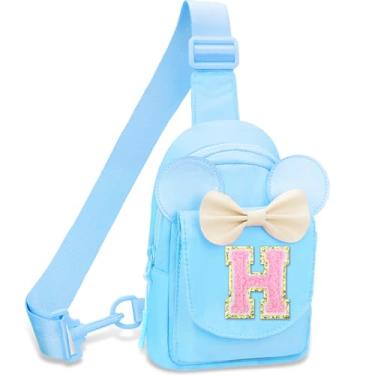 Imagem de Bolsa tiracolo para meninas – Bolsa tiracolo pequena com inicial para meninas, pochete infantil para viagens, Azul, H