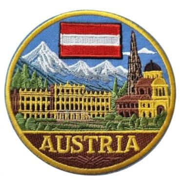 Imagem de Emblema bordado da bandeira da Áustria com ferro/costurado (8,5 cm) Remendos de presente de férias para viagem de Viena