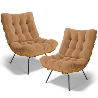 Imagem de Kit 2 Poltronas Decorativas Costela L02 Bouclê Mostarda - Lyam Decor