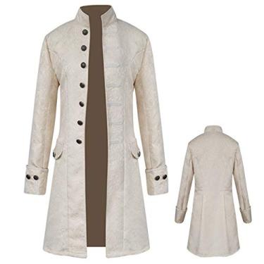 Imagem de Jaqueta masculina vintage steampunk, casaco vitoriano bordado, fantasia de vampiro gótico medieval, cosplay de Halloween, Branco, XXG