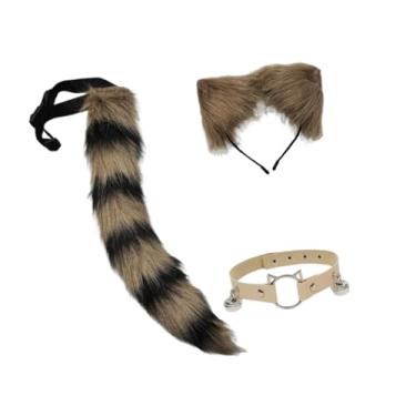 Imagem de Vaveren Conjunto de 3 peças de orelhas e rabo de gato, acessórios para fotos para baile de máscaras, fantasia de Natal, Café Preto