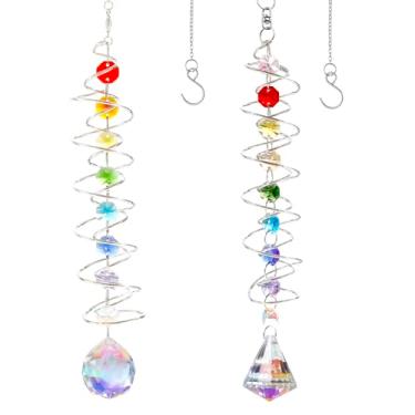 Imagem de 2 peças Suncatcher Wind Spinner Bola Espiral Cauda Espiral, Arco-íris Decorativo Vento Spinner Sun Catcher, Cristais de Vidro para Meninas Mulheres Decoração de Jardim (Colorido)