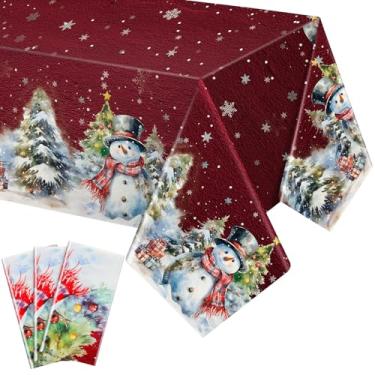 Imagem de Ziliny Pacote com 3 toalhas de mesa de Natal, 137 x 272 cm, toalha de mesa de plástico para boneco de neve descartável, capa de mesa para Natal, inverno, férias, festas, decorações de cozinha