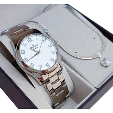 Imagem de Relogio Feminino Champion Prata Aprova Dágua 50m + Kit Semi Joia + NF 