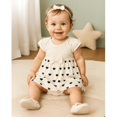 Imagem de Body Vestido Bebê Cotton 96% Coração Ombro Americano Rosa Natural Azul