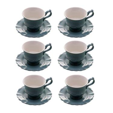 Imagem de Cj 6 Xícaras P/Café C/Pires de Porcelana Fancy Menta 90ml Wolff