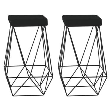 Imagem de Kit 2 Banqueta Decorativa Kathy Base Preta Veludo Preto - Gran Belo