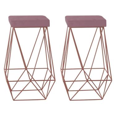 Imagem de Kit 2 Banqueta Decorativa Kathy Base Bronze Veludo Rosê - Gran Belo