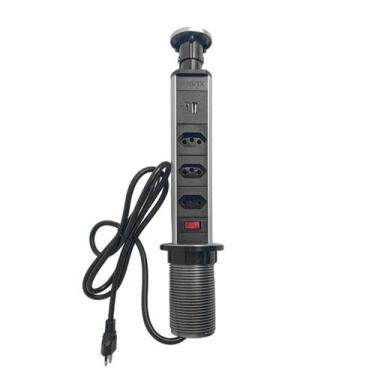 Imagem de Torre de Tomadas Embutir Retrátil 3 Tomadas USB 2.1A USBC Push to Open