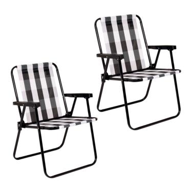 Imagem de Kit 2 Cadeira de Praia Varanda Xadrez em Aço 110 kg Branca Mor
