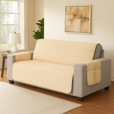 Imagem de Protetor de Sofá 2 Lugares Pequeno com Bolso Porta Objetos  Microfibra