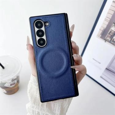 Imagem de Capa protetora magnética de couro para Galaxy Z Fold6 com dobradiças (para Galaxy Z Fold6/azul)