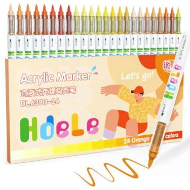 Imagem de Guangna Marcadores de tinta acrílica laranja 24 cores, canetas de tinta acrílica com ponta de pincel para pintura de abóbora, arte de Natal, pintura rupestre, madeira, vidro, cerâmica, tela, pedra