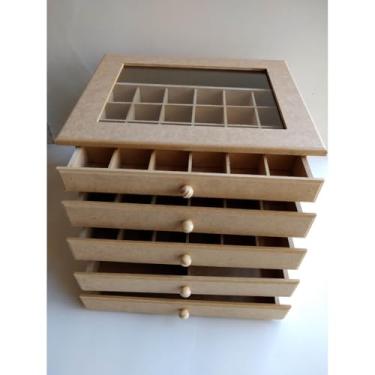 Imagem de Porta Joias 5 Gavetas com Tampa de Vidro, Organizador de Bijuterias