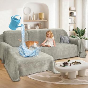 Imagem de ROFASVCO 1OO% capas de sofá secionais à prova d'água para cães chenille em forma de L conjunto de 2 capas seccionais com borla protetor de móveis para animais de estimação macio lavável (2GG, cáqui)