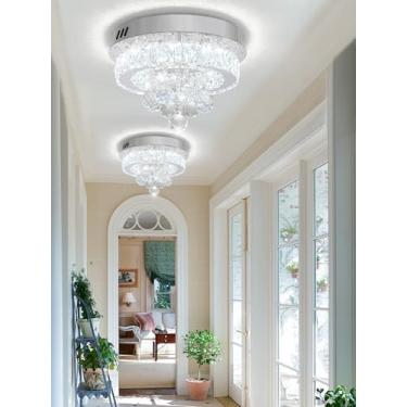 Imagem de Shial Lighting Mini lustre de 30,5 cm de diâmetro para corredor, lustres de teto de cristal para sala de jantar, quarto, sala de estar, entrada, cozinha (luminária de teto cromada)