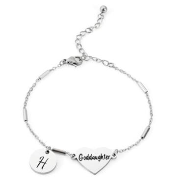 Imagem de CHENVA Pulseira Goddaughter Gifts Godaughter com pingente inicial de batismo, presente para afilhada, presente de primeira comunhão, Small, Aço inoxidável, n