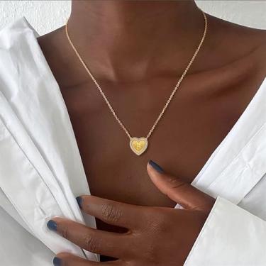Imagem de Colar de coração minúsculo com inicial de ouro 14K banhado a ouro 14 K, colar delicado para uso diário, joias personalizadas minimalistas, Medium, Latão, Sem Pedra Preciosa