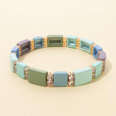 Imagem de Pulseira feminina com contas de arco-íris de liga elástica colorida e elástica para presente, One Size, Liga de aço, Sem Pedra Preciosa