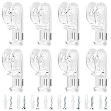 Imagem de 8 peças de retentor de corrente de segurança transparente e suporte de corda para cortina com clipe P, dispositivo de tensão de corrente de contas de gancho de fixação com parafusos para persianas