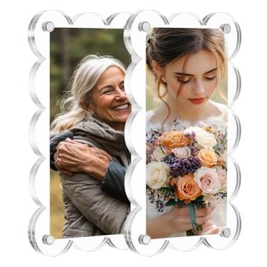 Imagem de 2 peças de moldura magnética de acrílico para geladeira, 2,8 x 4,7 polegadas, transparente, ondulado, imãs de geladeira, molduras magnéticas de dupla face, para fotos Fujifilm Mini Picture