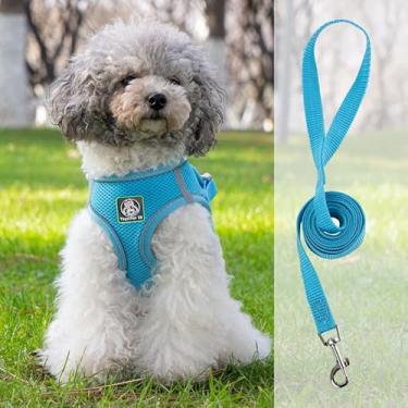 Imagem de Peitoral para animais de estimação, azul, 1 peça, ajustável, refletivo, para cães e gatos, com correia peitoral respirável (G)