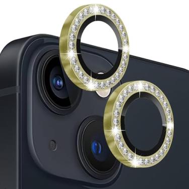 Imagem de Compatível com iPhone 13/13 Mini Protetor de Lente de Câmera, Vidro Temperado 9H, Anel Individual de Metal, Dourado