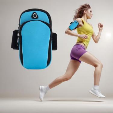 Imagem de Braçadeira de armazenamento portátil leve com orifício para fone de ouvido, zíper projetada para guardar celulares, cosméticos e chaves