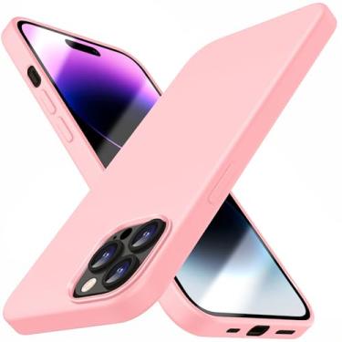 Imagem de Capa compatível com iPhone 14 Pro Max, capa fina de silicone líquido, capa protetora à prova de choque, capa de telefone com forro de microfibra macia antiarranhões (rosa)