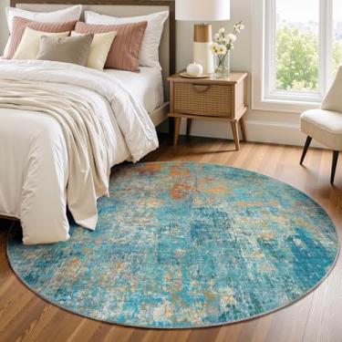 Imagem de RELEANY Tapetes laváveis de 1,8 m antiderrapantes modernos abstratos macios para sala de estar, entrada, quarto, berçário, estampa estampada, azul-petróleo, verde, laranja, vermelho enferrujado