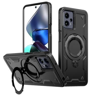 Imagem de MRRSIWEI Capa magnética para Motorola Moto G13 / G23 / G53, proteção de nível militar, resistente, à prova de choque, com anel giratório e suporte para Moto G13. Capa preta