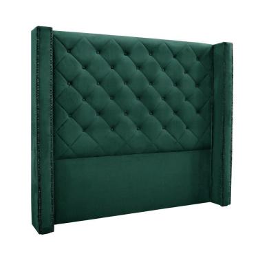 Imagem de Cabeceira Cama Box Queen 160cm e Recamier Vicenza Veludo S04 Cor Verde