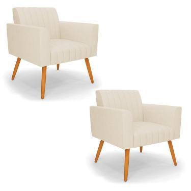 Imagem de Kit 2 Poltronas Viena Gomada Linho Pés Palito Castanho - D'rossi Cor A19 Bege