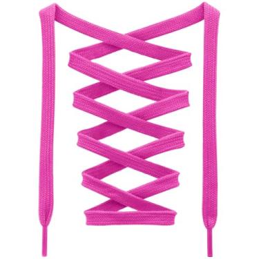 Imagem de DANHUA Cadarços planos de algodão para tênis: 2 pares de cadarços atléticos sólidos, 32 rosa choque, 47Inch (120CM)