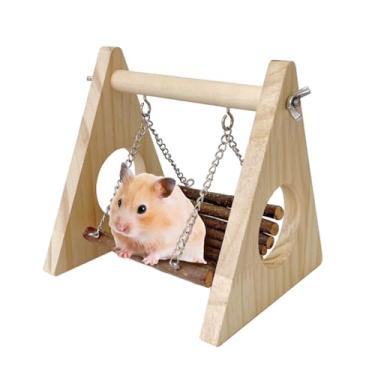 Imagem de MiOYOOW Brinquedos de balanço para hamster, rede de madeira para hamster, acessórios para gaiolas de animais pequenos para hamsters, planadores de açúcar, papagaios, pássaros