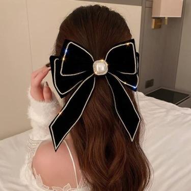 Imagem de Hair Bow Hair Clips, presilhas, veludo, preto, Wiwpar para mulheres