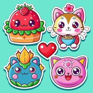 Imagem de Adesivos Fofos Kawai para Crianças Decoração de Quarto e Cadernos Mascotes e Bolos 40x40cm