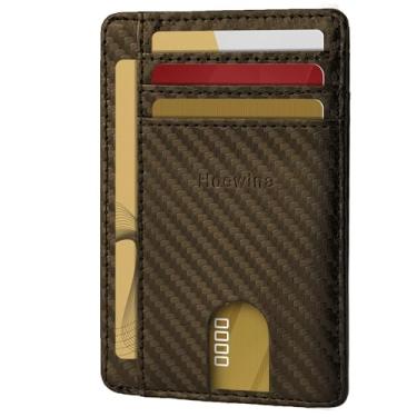 Imagem de Hoewina Carteira fina para homens, porta-cartões de crédito, design minimalista – Bolso frontal com bloqueio de RFID, carteira fina para homens e mulheres.., Café de fibra de carbono C, Minimalista