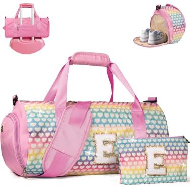 Imagem de Vogewood Presente para meninas de 3, 4, 5, 6, 7, 8, 9, 10, 11 e 12 anos, bolsa de viagem para meninas, bolsa infantil com compartimento para sapatos, bolsa de dança de balé de ginástica personalizada