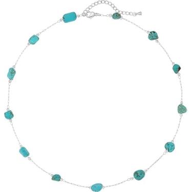 Imagem de SANQINGER Colar feminino com contas, corrente banhada a prata, boêmio, irregular, turquesa, miçanga, delicada, joia de aço inoxidável para uso diário e presente