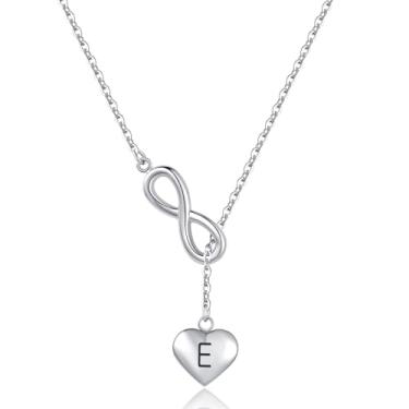Imagem de MiiFort Prata A a Z Letra inicial nome coração pingente infinito colar Lariat Natal aniversário joia presente para mulheres, filha, irmã, neta, aço inoxidável, One Size, Metal, Sem Pedra Preciosa