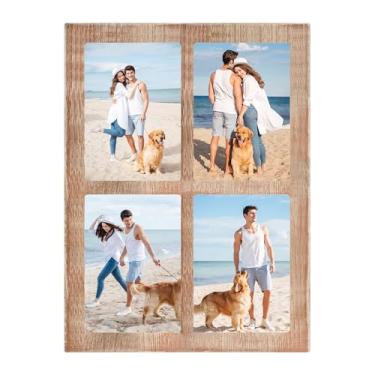 Imagem de YESKAY Colagem de porta-retratos 12 x 18 cm – Moldura marrom rústica com 4 aberturas, 13 x 18 cm, várias molduras de colagem de fotos com vidro temperado para montagem em mesa ou parede (pacote com 1)