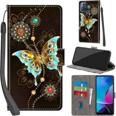 Imagem de Capa carteira para Motorola Moto G Play 2023, com [3 compartimentos para cartões], fecho magnético com suporte, capa protetora flip de couro PU à prova de choque 16,5 cm, borboleta verde