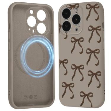 Imagem de Vulfwela Linda capa de telefone com laço coquete para iPhone 16 Pro Max capa magnética de 6,9 polegadas, compatível com Magsafe, fita estética padrão laço capa proteção de silicone líquido macio