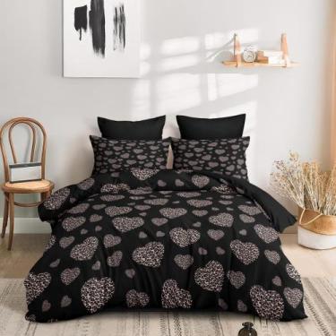 Imagem de Conjunto de edredom Coutuechen Black Pink Heart King Size 3 unidades -