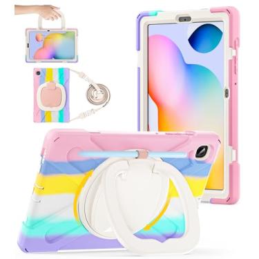 Imagem de BATYUE Capa para Samsung Galaxy Tab S6 Lite 10,4 polegadas lançado em 2020 (SM-P610/SM-P615), capa protetora robusta com suporte para lápis, suporte giratório de 360°, capa à prova de choque para crianças (rosa colorido)