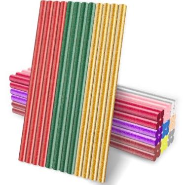 Imagem de Manarty Bastões de cola quente coloridos, 48 peças de 0,7 cm de diâmetro x 20 cm de comprimento, bastões de cera derretida com cola quente, bastões de cola para metal, madeira, vidro, faça você mesmo