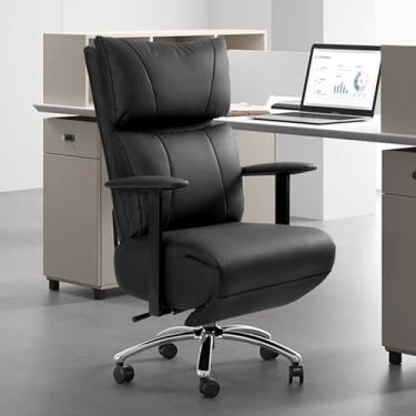 Imagem de Cadeira de escritório ergonômica com encosto alto - Cadeira de escritório reclinável de couro com apoio para os pés retrátil, Suporte ajustável para o pescoço para casa e escritório,Black