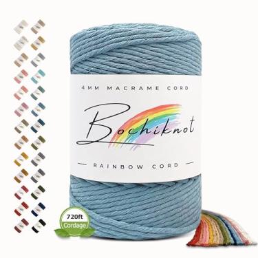 Imagem de Bochiknot Macramê | Corda de algodão torcido de fio único 4 mm x 214 m | Corda torcida para arte de macramê e artesanato | Materiais de nós e suprimentos para ganchos de plantas, pendurar na parede (aço azul)